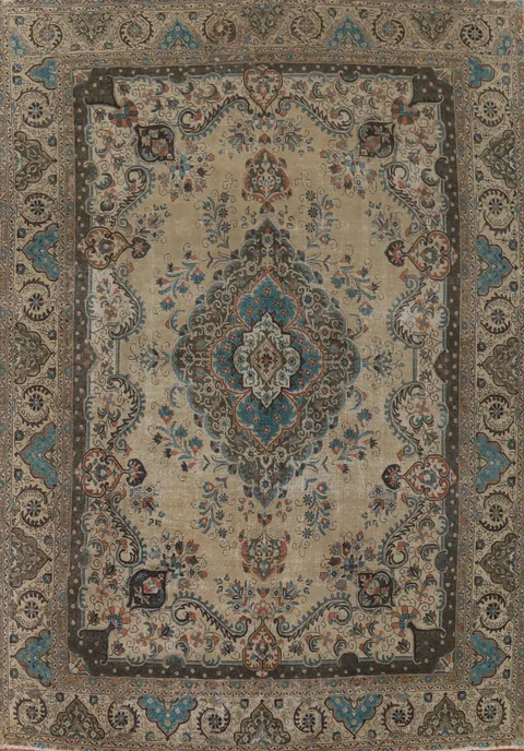 Distressed Wool Tabriz Persian Area Rug 9x12