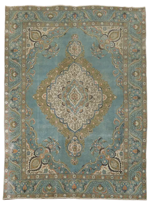 Vintage Blue Distressed Tabriz Persian Area Rug 8x11