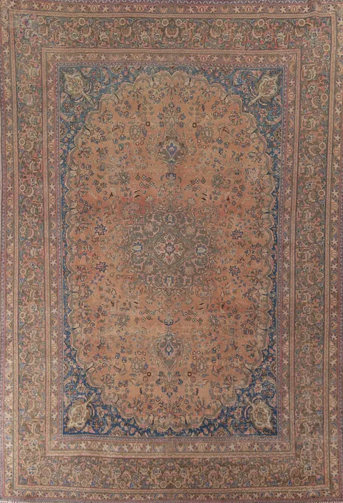 Wool Distressed Mashad Persian Living Room Rug 10x13