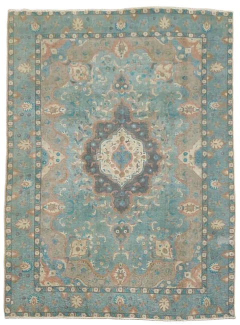 Distressed Blue Tabriz Persian Living Room Rug 8x11