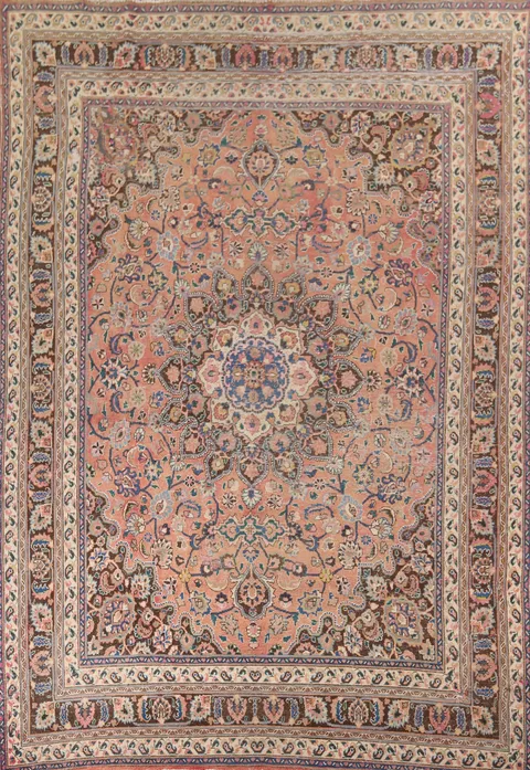 Distressed Wool Mashad Persian Area Rug 10x13