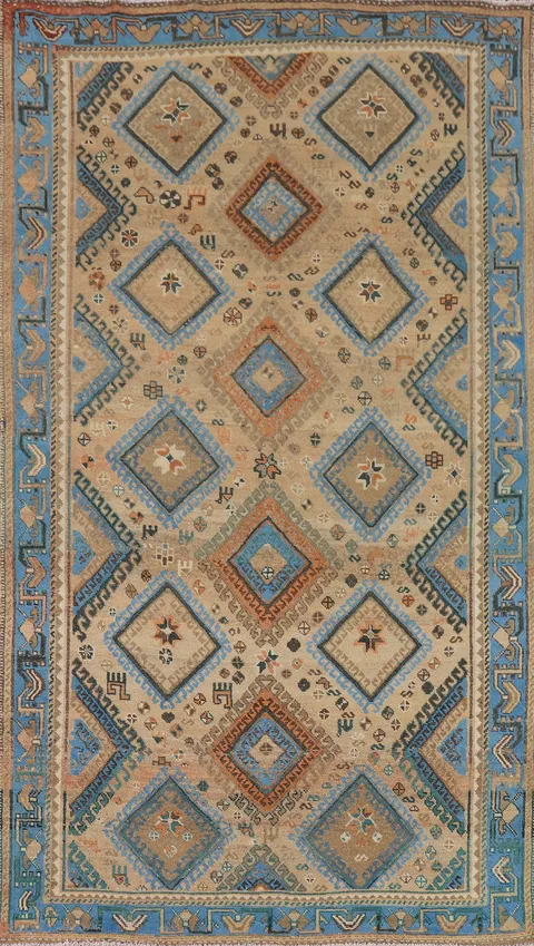 Geometric Wool Vintage Bakhtiari Persian Rug 5x10
