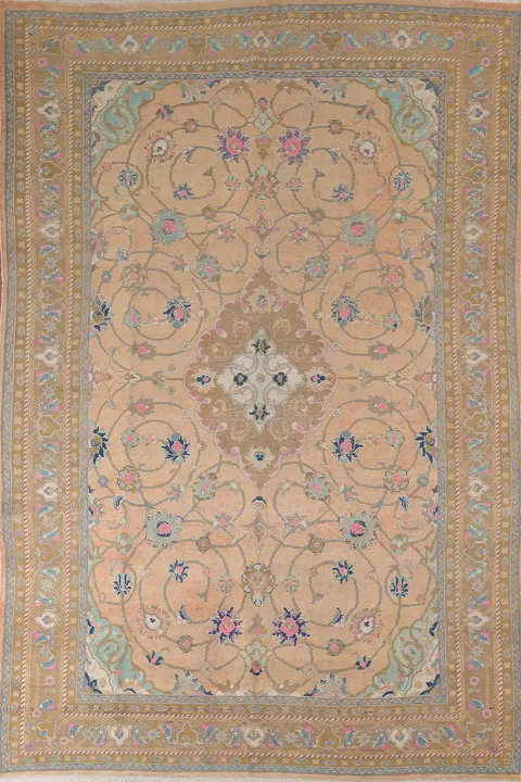 Vintage Floral Wool Mashad Persian Area Rug 8x11
