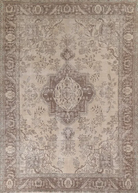 Distressed Wool Tabriz Persian Area Rug 10x12