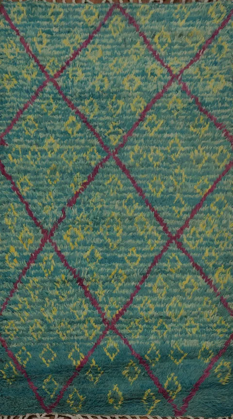 Turquoise Trellis Wool Moroccan Plush Foyer Rug 3x5