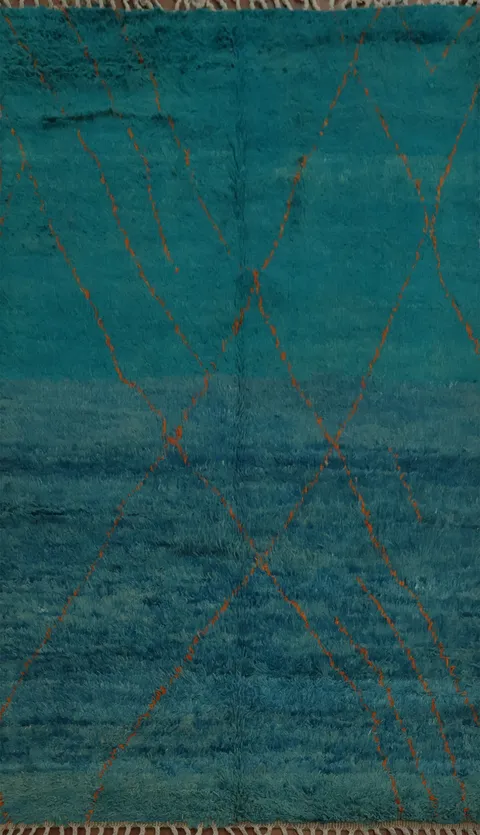 Ocean-Inspired Blue Moroccan Area Rug 5x8 with Diamond Accents
