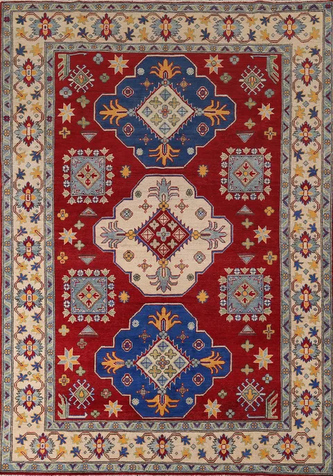 Red Geometric Kazak Living Room Area Rug 6x9