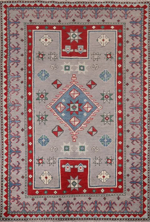 Handmade Gray Kazak Oriental Foyer Rug 4x6