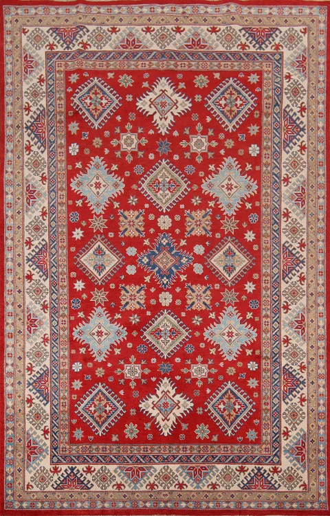 Handmade Red Kazak Living Room Area Rug 6x10