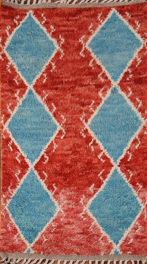 Orange & Blue Plush Moroccan Accent Rug 3x6