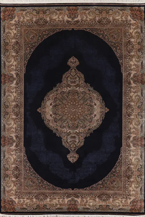 Traditional Blue Silk Qum Turkish Area Rug 7x10