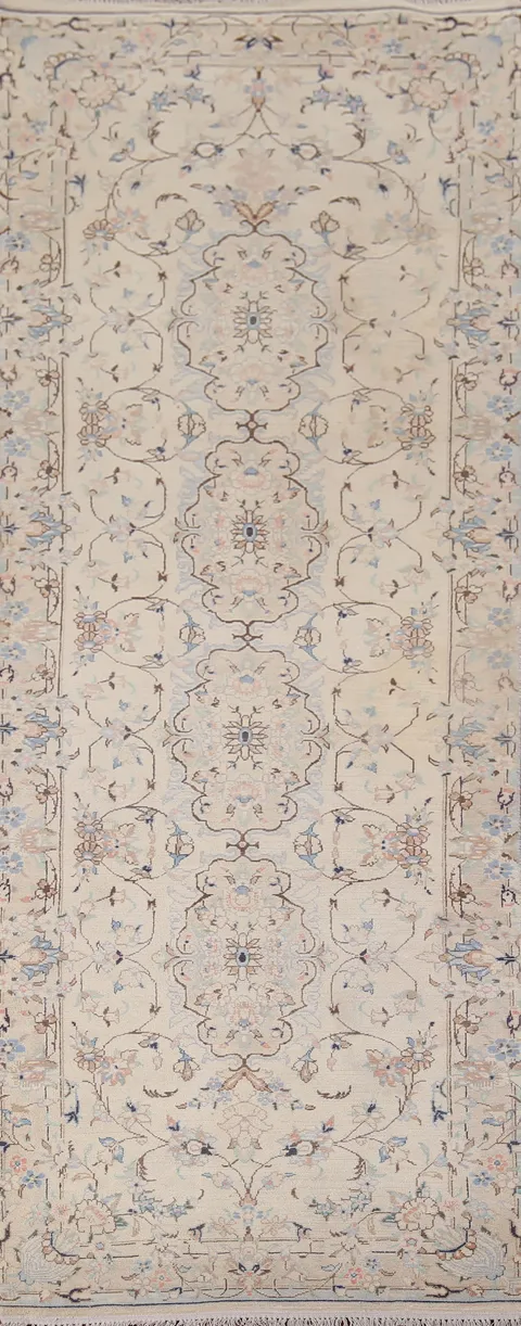 Handmade Floral Nain Persian Runner Rug 3x10