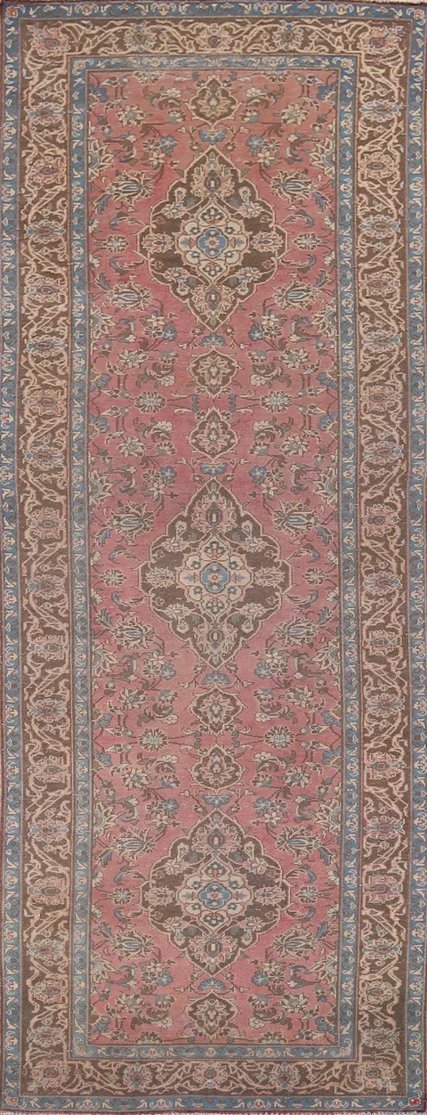 Handmade Pink Kashan Persian Runner Rug 4x13