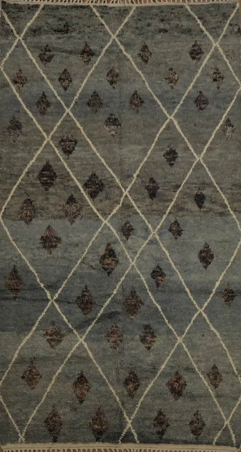 Plush Moroccan Area Rug 6x11 with Stylish Rhombus and Brown Accents
