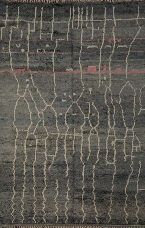 Modern Art-Inspired Moroccan Area Rug 9x13 with Elegant Line Work