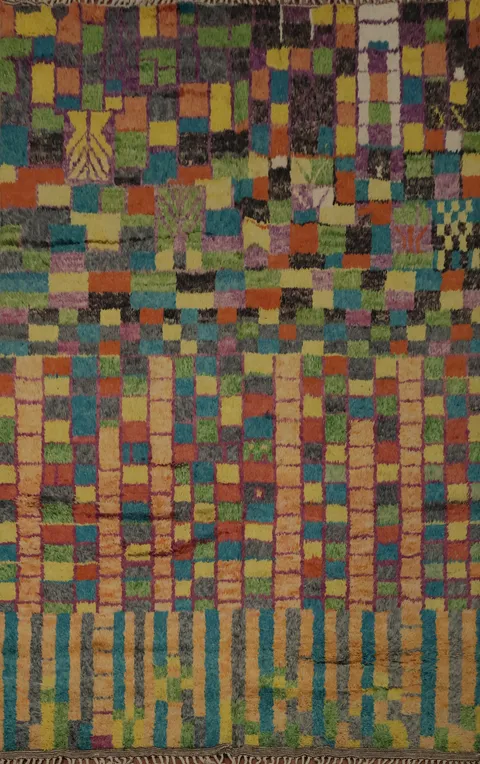 Colorful Checkered Moroccan Plush Area Rug 9x13