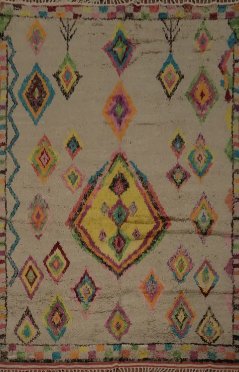 Vibrant Plush Moroccan Area Rug 7x11 with Multi-Color Diamond Elements