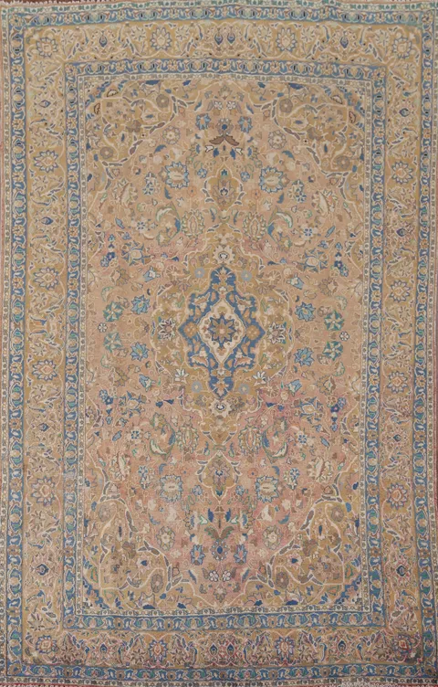 Handmade Floral Mashad Persian Area Rug 6x10