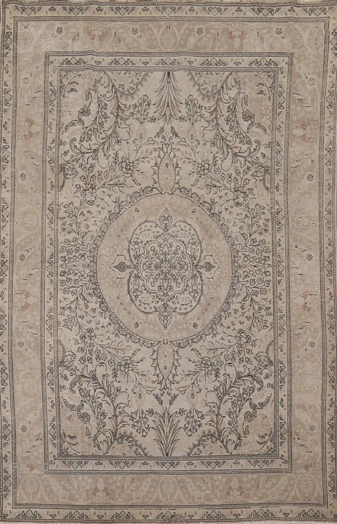 Distressed Wool Floral Tabriz Persian Area Rug 7x10