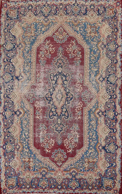 Distressed Geometric Kerman Persian Area Rug 7x10