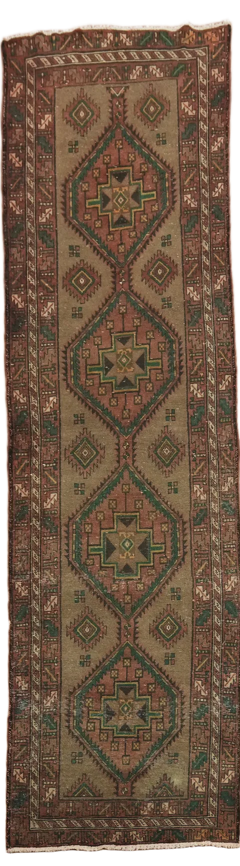 Brown Geometric Ardebil Persian Runner Rug 4x14
