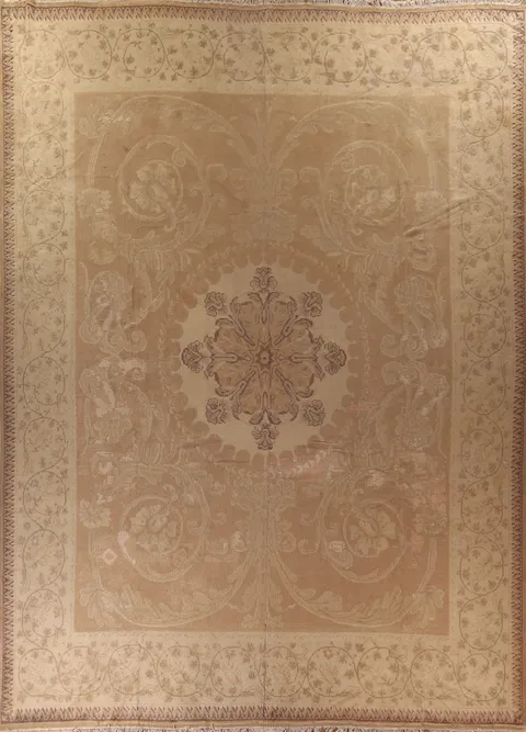 Pre-1900 Vegetable Dye Oushak Large Turkish Rug 17x19