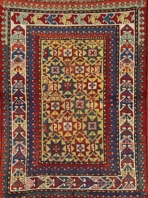 Pre-1900 Antique Kazak Vegetable Dye Rug 4x5