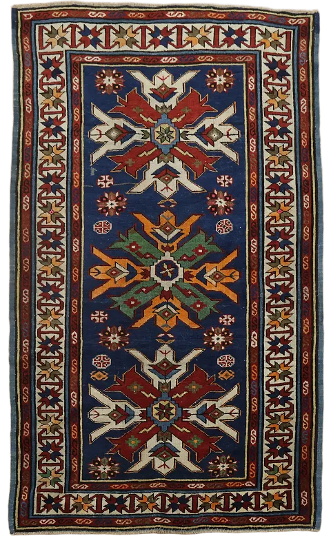 Navy Blue Geometric Kazak Vegetable Dye Rug 3x5