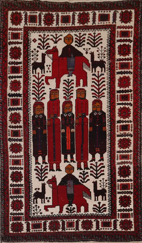Hunting Design Wool Balouch Persian Rug 4x6