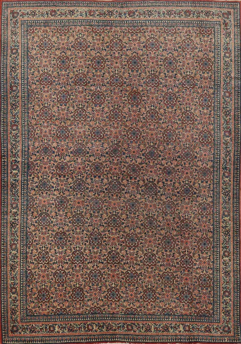 Antique Wool Floral Qum Persian Rug 4x6