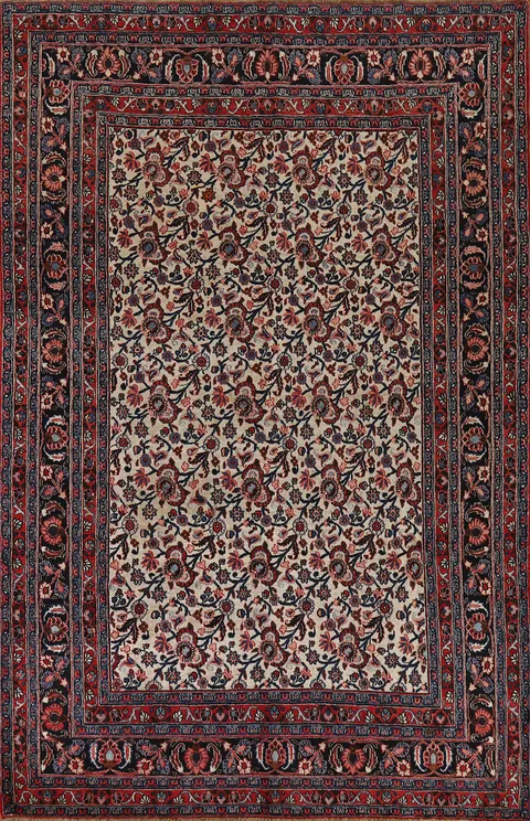 Vegetable Dye Floral Mashad Persian Area Rug 7x10