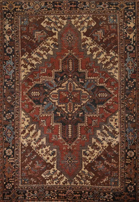 Pre-1900 Antique Heris Serapi Persian Area Rug 7x10