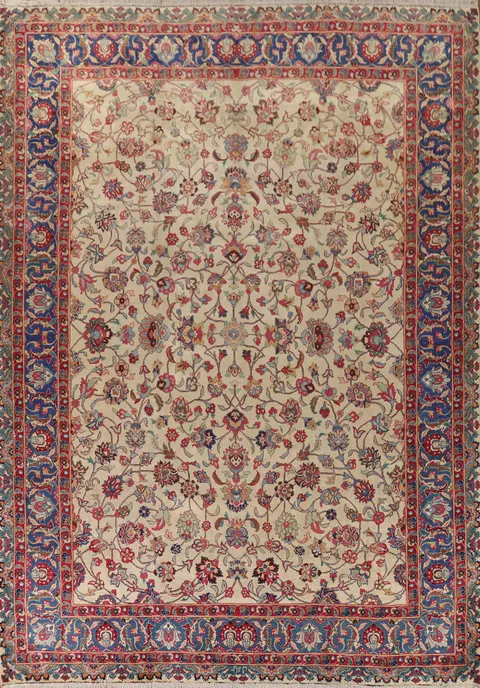 Handmade Floral Signed Kashmar Persian Area Rug 10x13