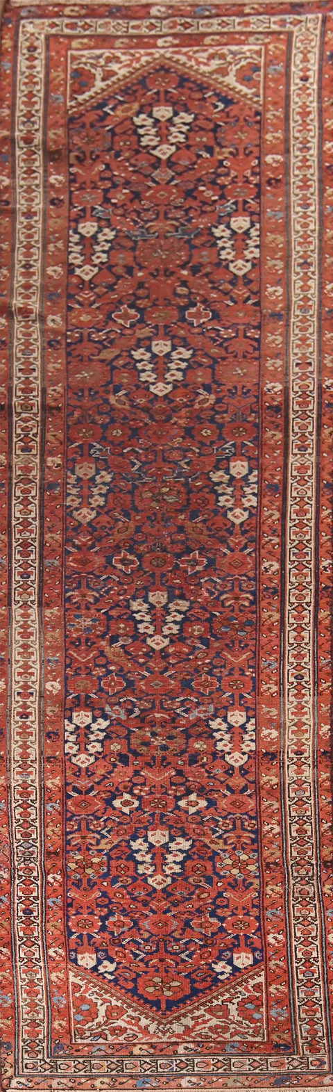 Antique Orange & Blue Malayer Persian Runner Rug 3x13
