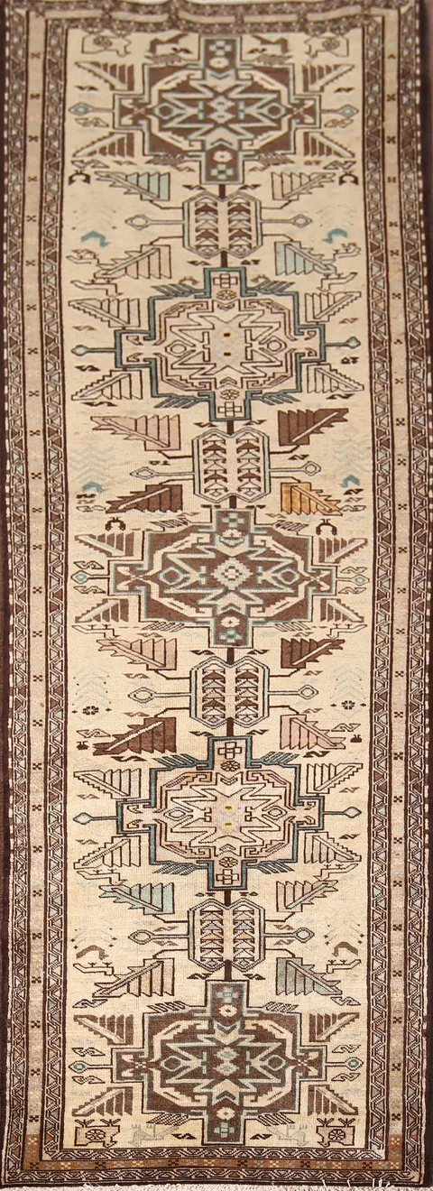 Tribal Geometric Ardebil Persian Runner Rug 3x9