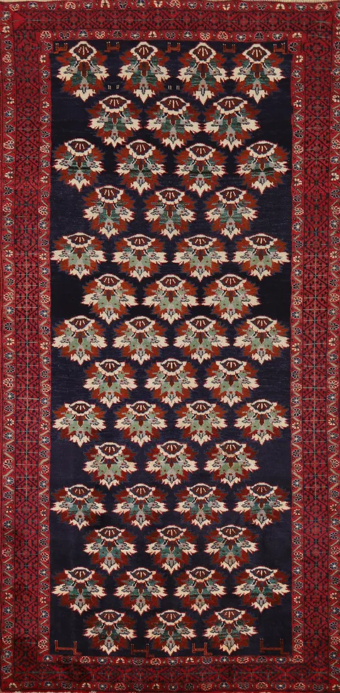 Navy Blue Balouch Persian Runner Rug 4x9