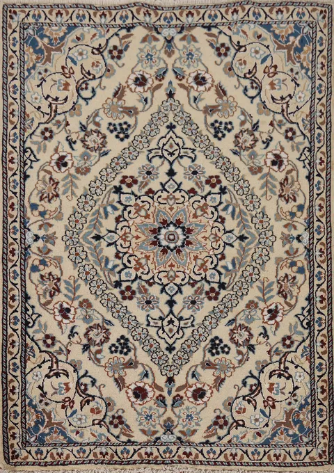 Handmade Floral Nain Persian Accent Rug 3x4