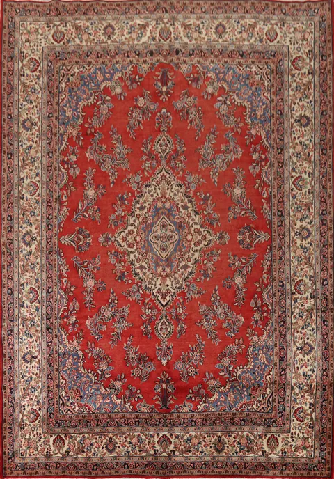Orange Wool Floral Hamedan Persian Area Rug 9x12