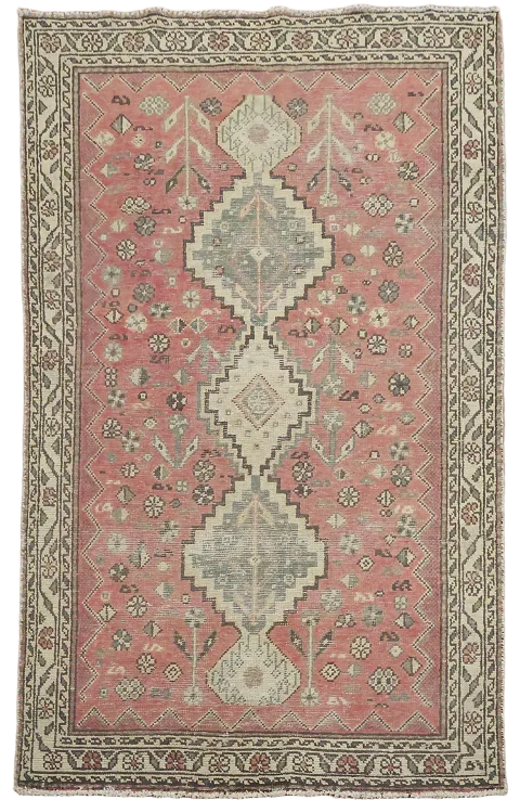 Distressed Pink Tribal Bakhtiari Persian Rug 4x7