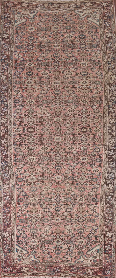 All-Over Pink Hamedan Persian Runner Rug 4x11