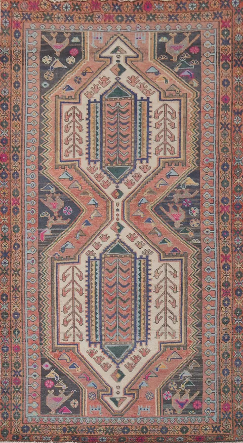 Vintage Wool Hamedan Persian Living Room Rug 5x10
