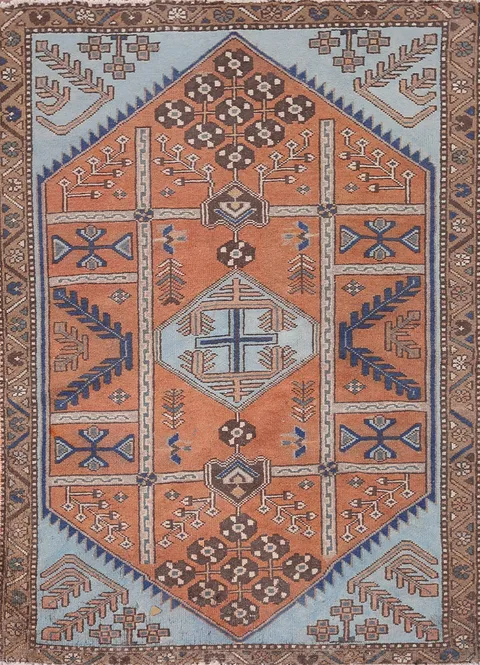 Handmade Orange Wool Joshaghan Persian Rug 4x5
