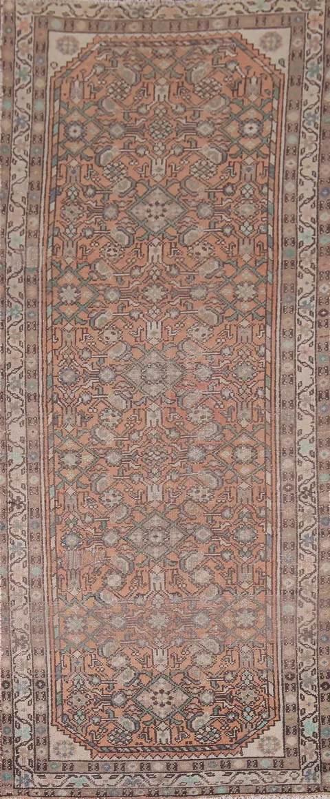 Distressed Wool Hamedan Persian Runner Rug 3x9