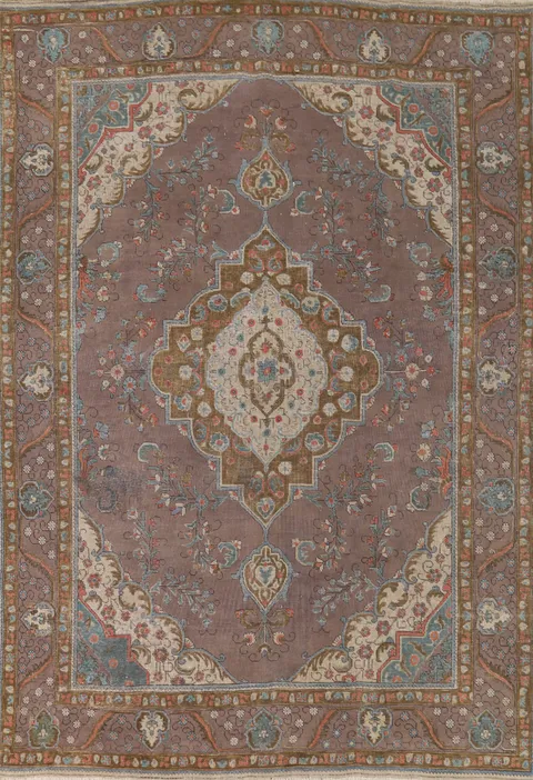 Distressed Wool Gray Tabriz Persian Area Rug 8x11