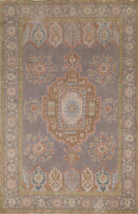 Gray Distressed Wool Tabriz Persian Area Rug 7x10