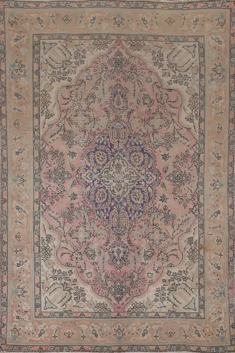 Vintage Pink Tabriz Persian Area Rug 7x9