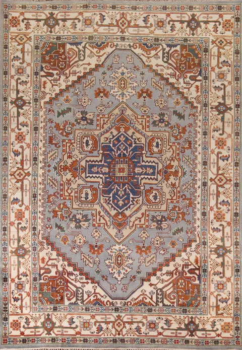 Geometric Wool Heriz Serapi Indian Area Rug 9x12