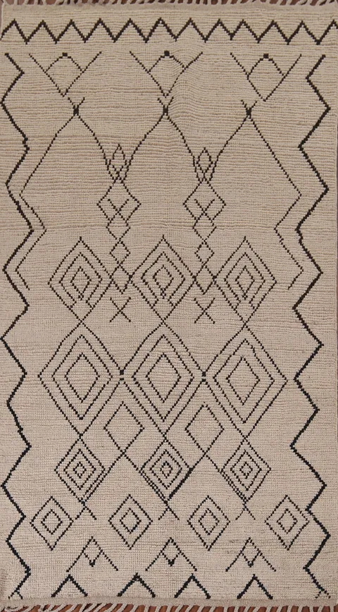 Handmade Beige Moroccan Oriental Area Rug 5x8