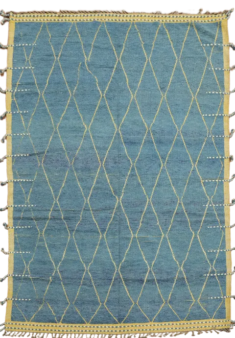 Modern Blue Moroccan Rug Showcasing an Intricate Diamond Layout 9x13 ft