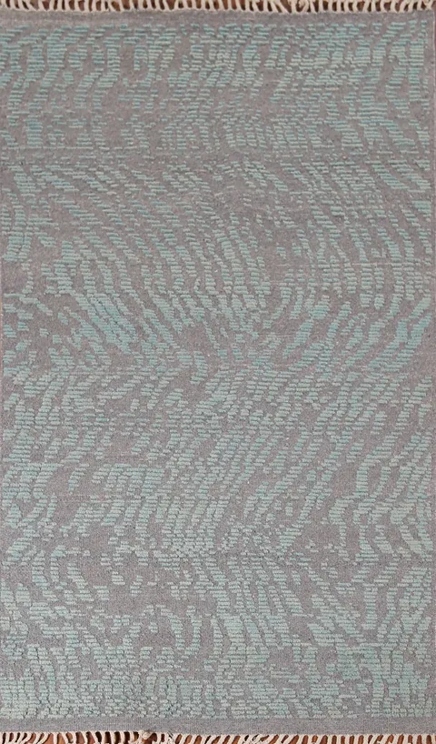 Gray & Blue Wool Moroccan Abstract Area Rug 5x8